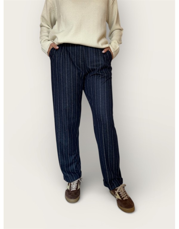 Pantalone jogger gessato blu