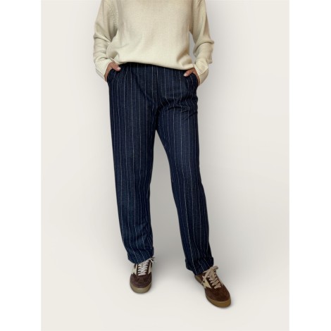 Pantalone jogger gessato blu