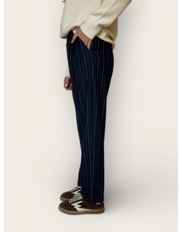 Pantalone jogger gessato blu