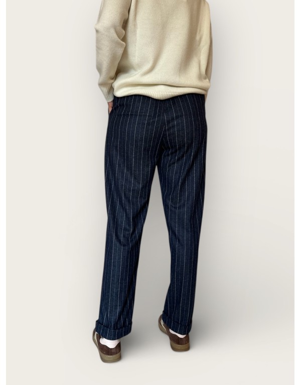 Pantalone jogger gessato blu