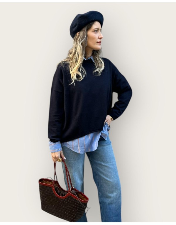 Maglia in Pura Lana Rasata – Blu Notte