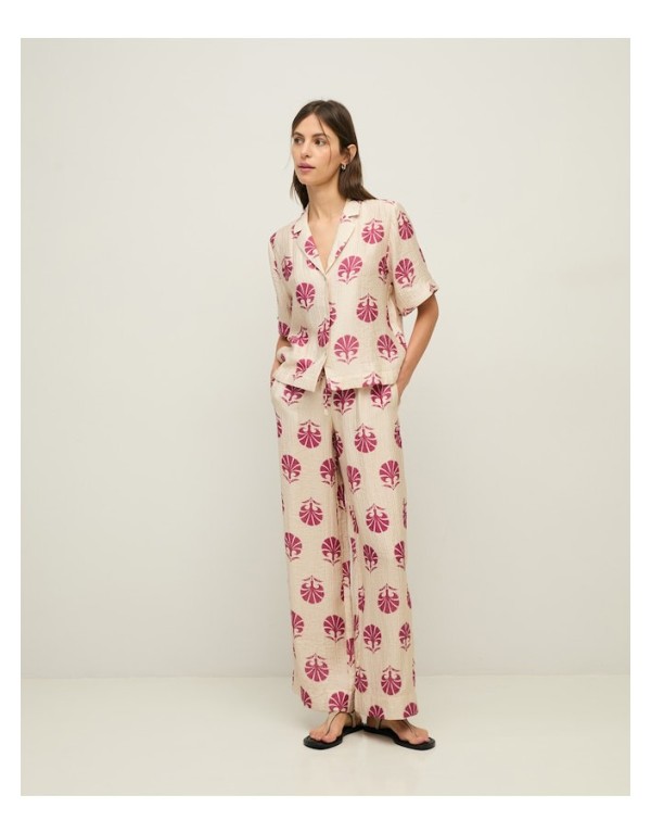 Pantaloni Wide-Leg in Mix Naturale – Stampa Etnica