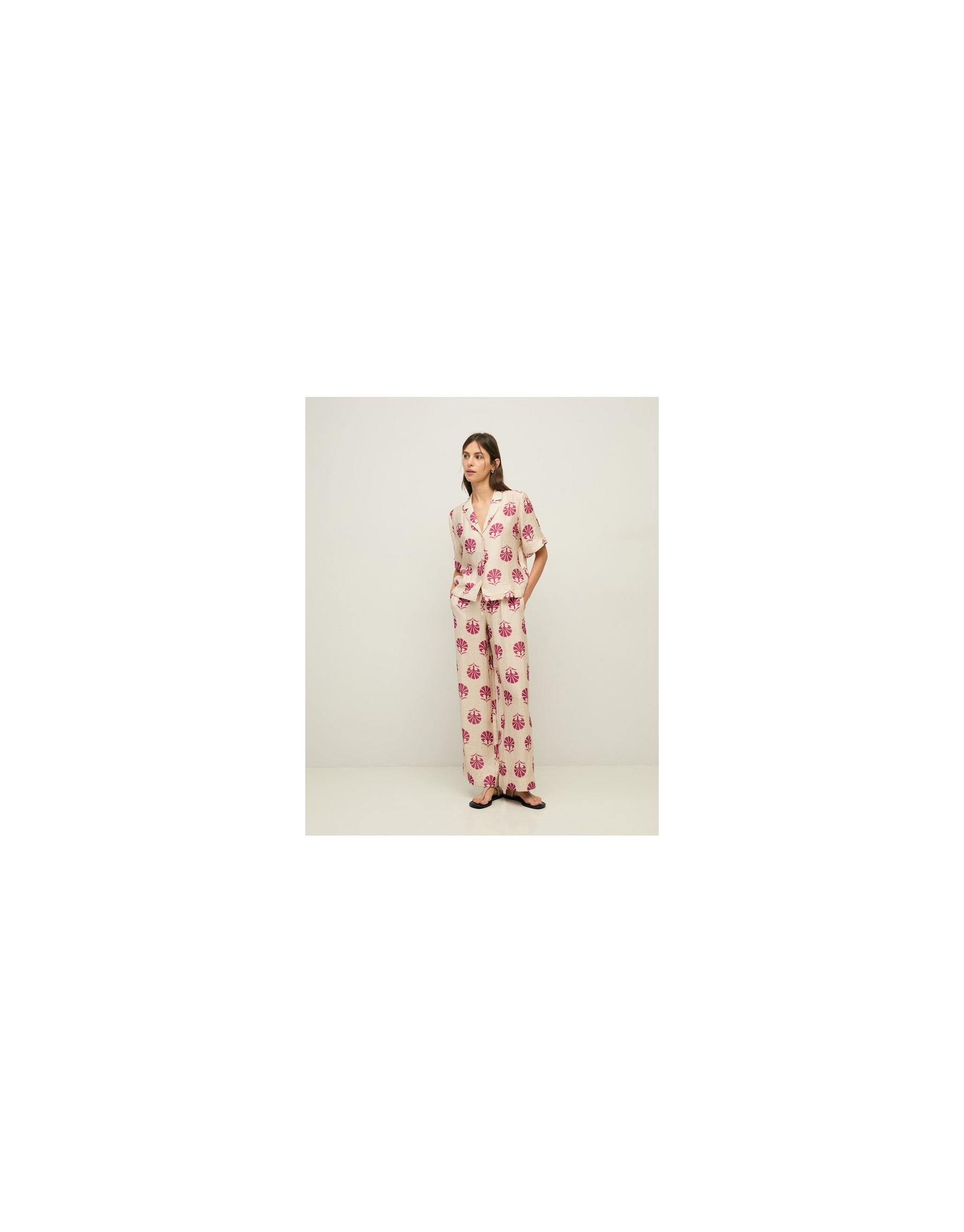 Pantaloni Wide-Leg in Mix Naturale – Stampa Etnica