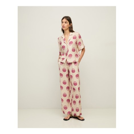 Pantaloni Wide-Leg in Mix Naturale – Stampa Etnica