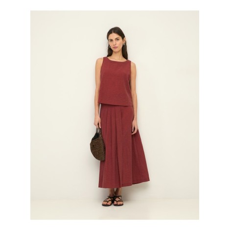 Gonna Lunga Plissé – Fascino Terracotta e Taglio Sartoriale