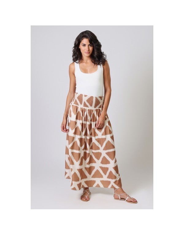 Maxi Gonna a Trapezio con Stampa Geometrica