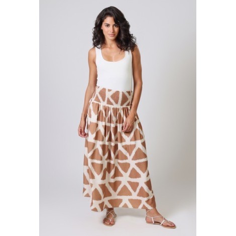 Maxi Gonna a Trapezio con Stampa Geometrica