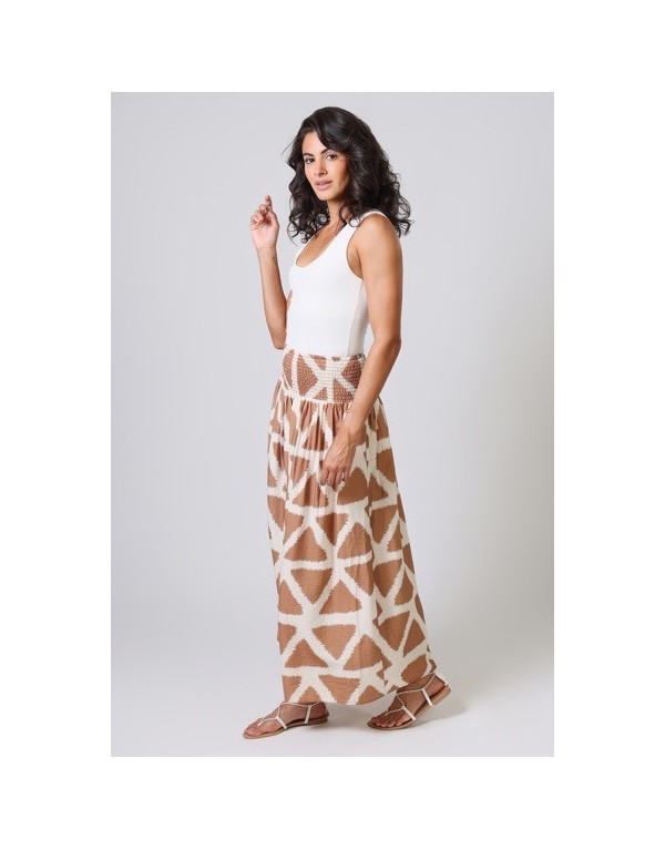 Maxi Gonna a Trapezio con Stampa Geometrica