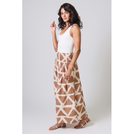 Maxi Gonna a Trapezio con Stampa Geometrica