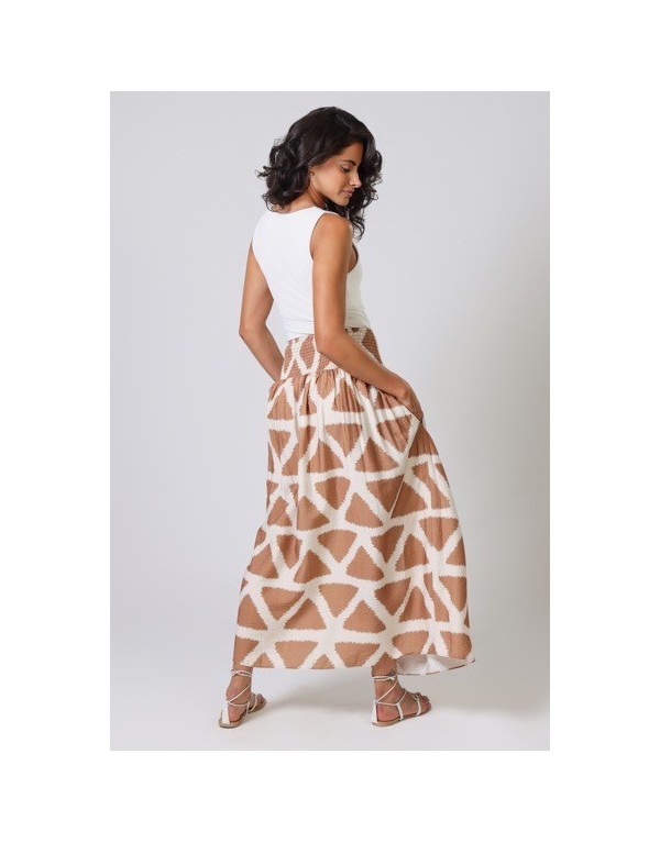 Maxi Gonna a Trapezio con Stampa Geometrica