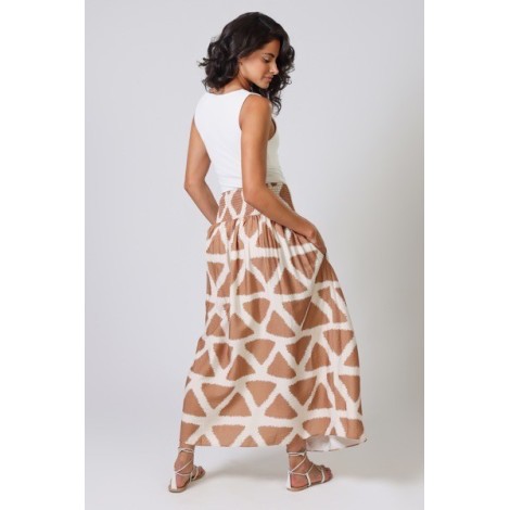 Maxi Gonna a Trapezio con Stampa Geometrica