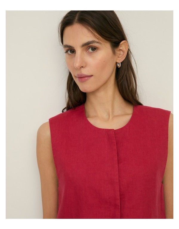 Gilet Minimal in 100% Lino – Lampone