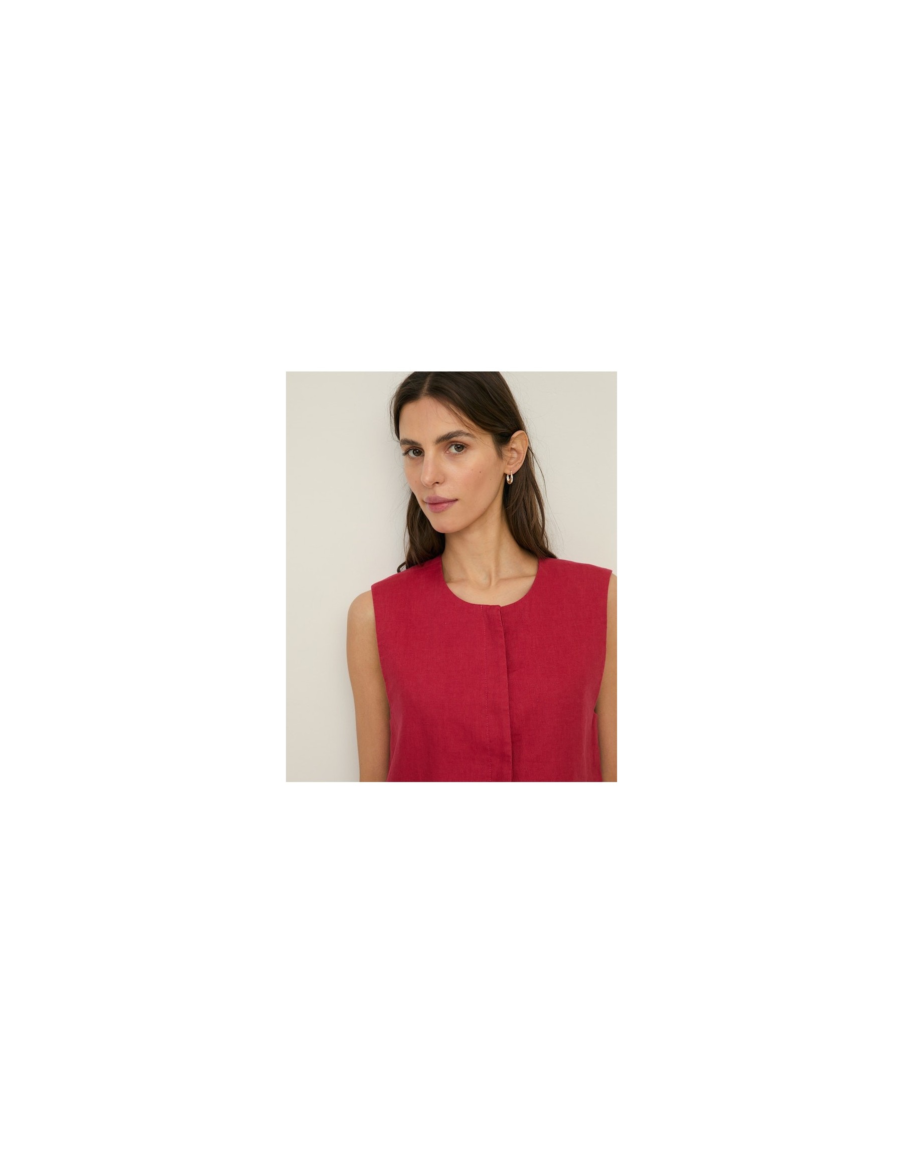Gilet Minimal in 100% Lino – Lampone