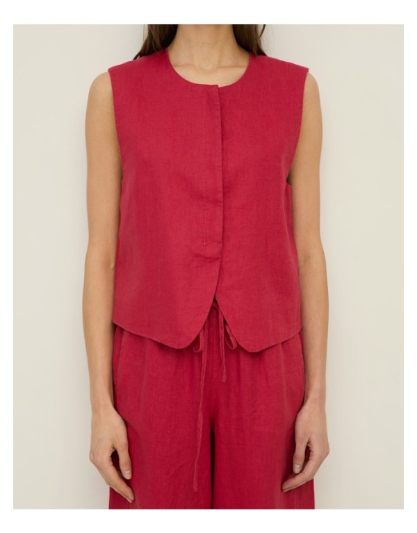 Gilet Minimal in 100% Lino – Lampone