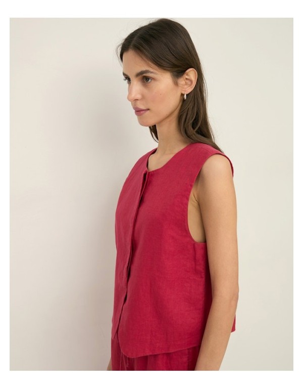 Gilet Minimal in 100% Lino – Lampone