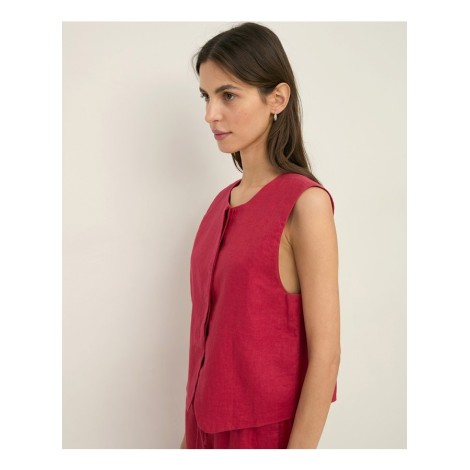Gilet Minimal in 100% Lino – Lampone