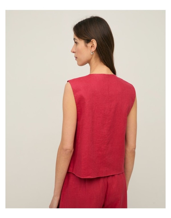 Gilet Minimal in 100% Lino – Lampone