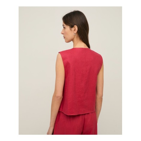 Gilet Minimal in 100% Lino – Lampone